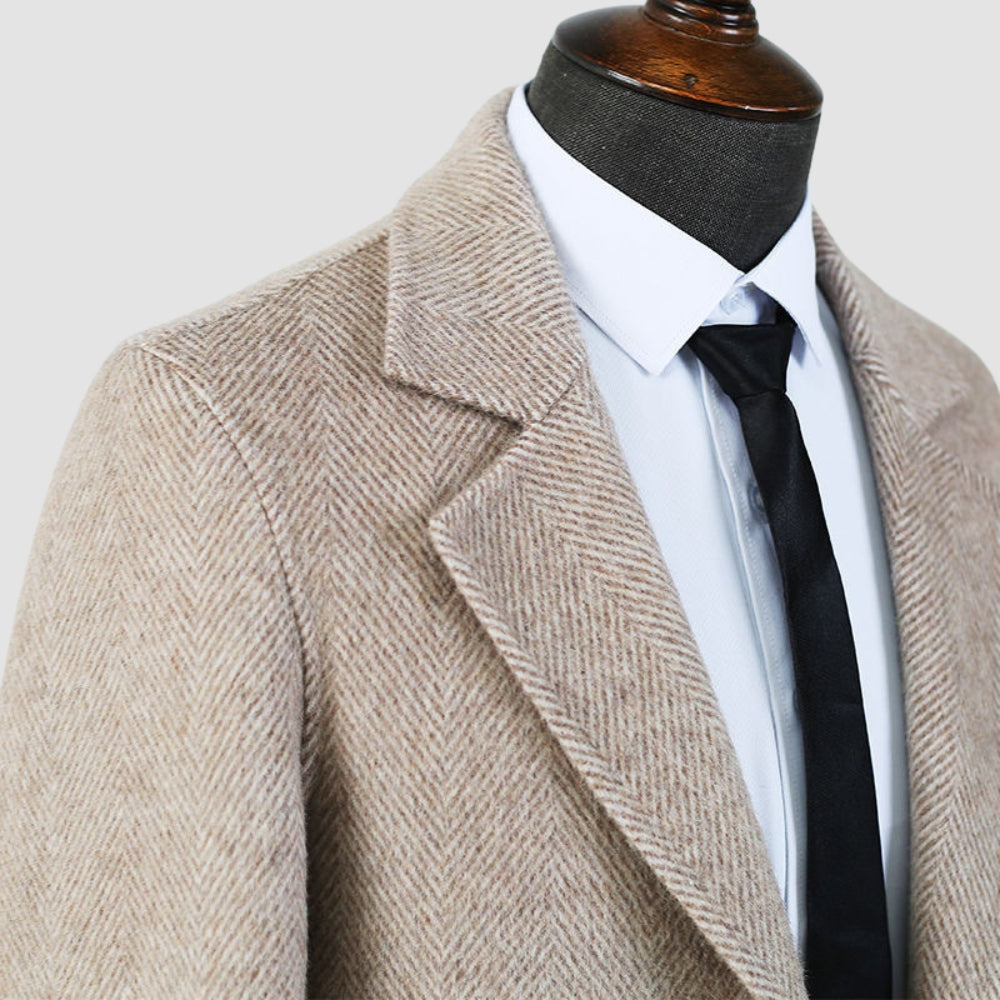 Mavrick Men’s Wool Coat – Mid-Length Cashmere Blend with Slim Fit Warmth