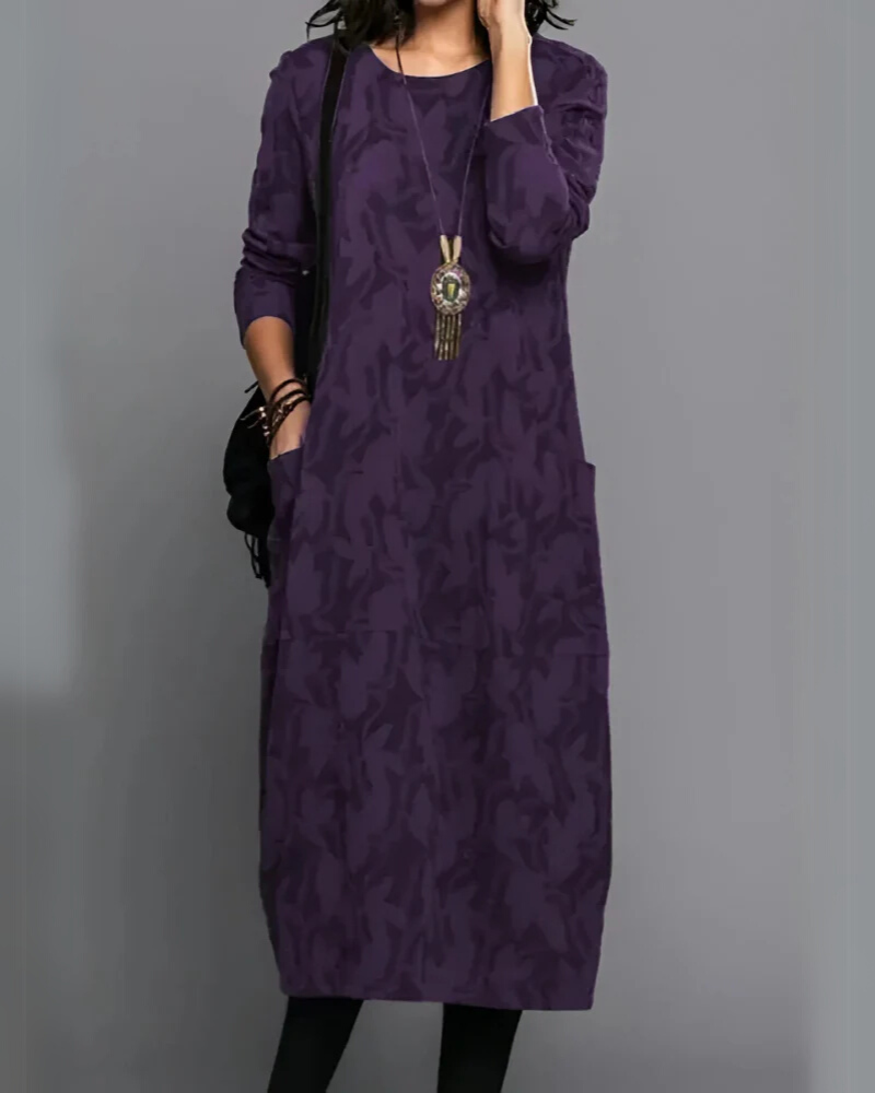 Elira Elegant Maxi Dress – Long Sleeve Winter Fit with Side Pockets