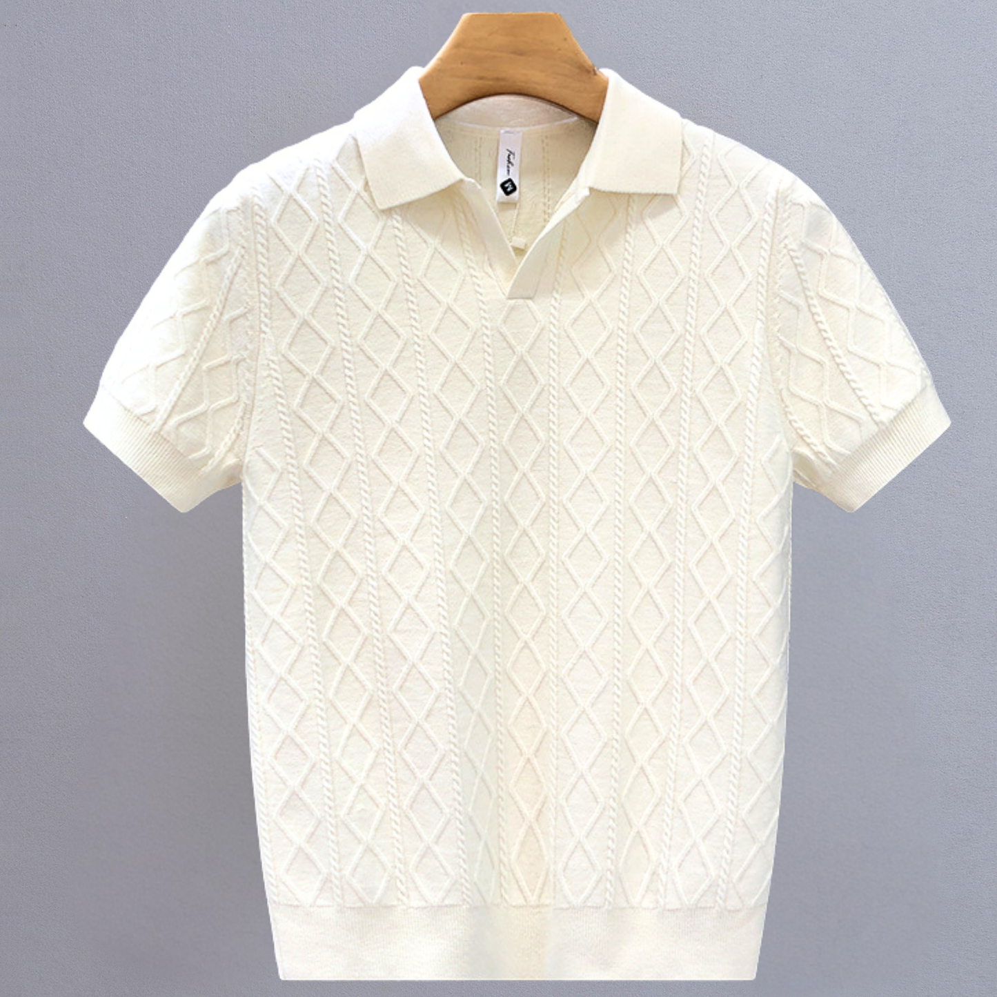 Earl Men’s Short Sleeve Knitted Shirt – Lightweight Diamond Pattern