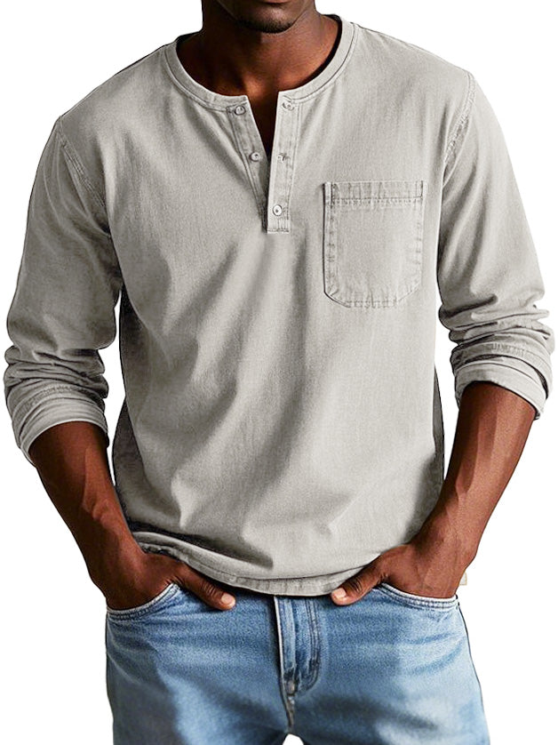 Harry Men’s Long Sleeve Shirt – Soft Breathable Polyester Henley