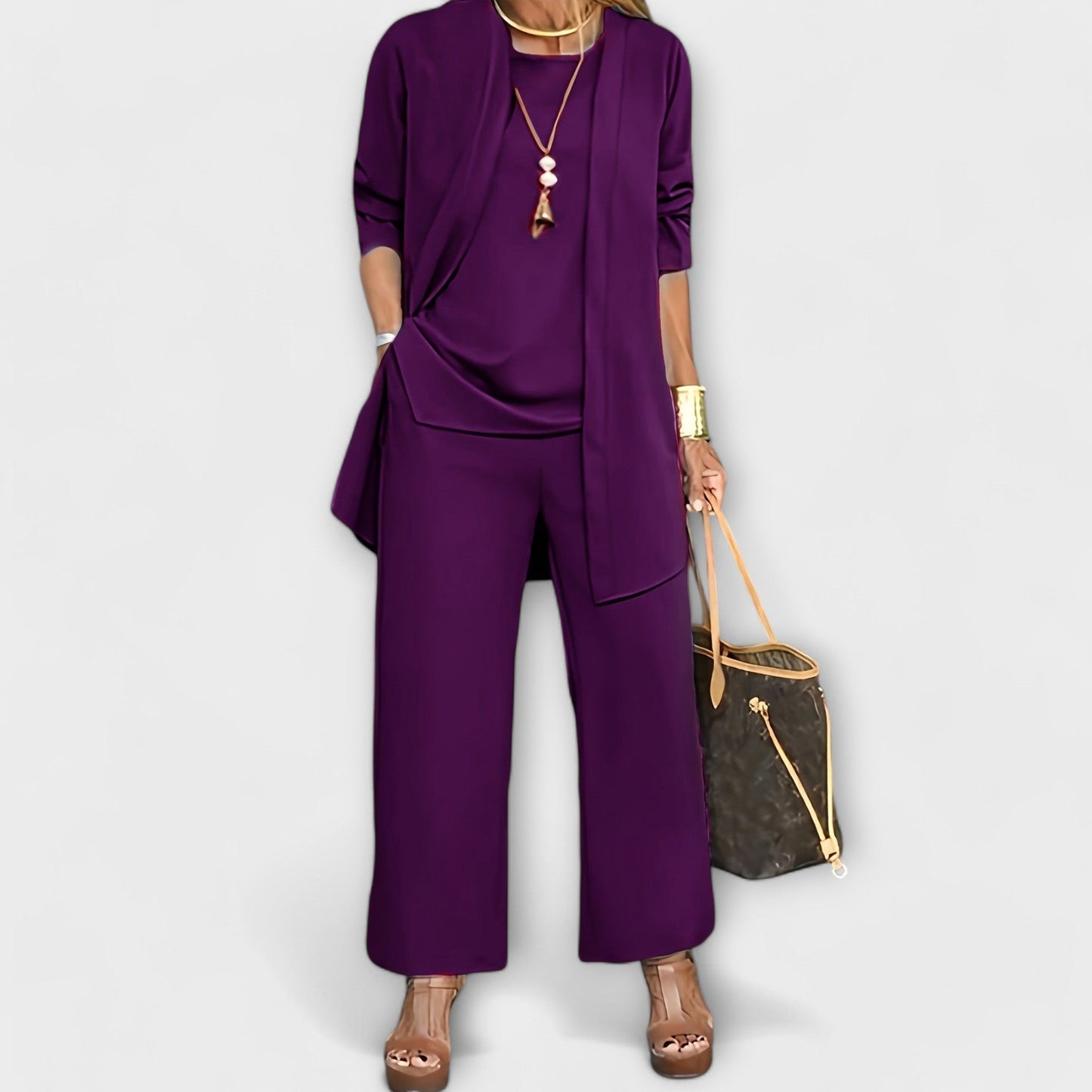 Zinnia Women’s Lounge Set – Soft Knit Cardigan, Top and Trousers