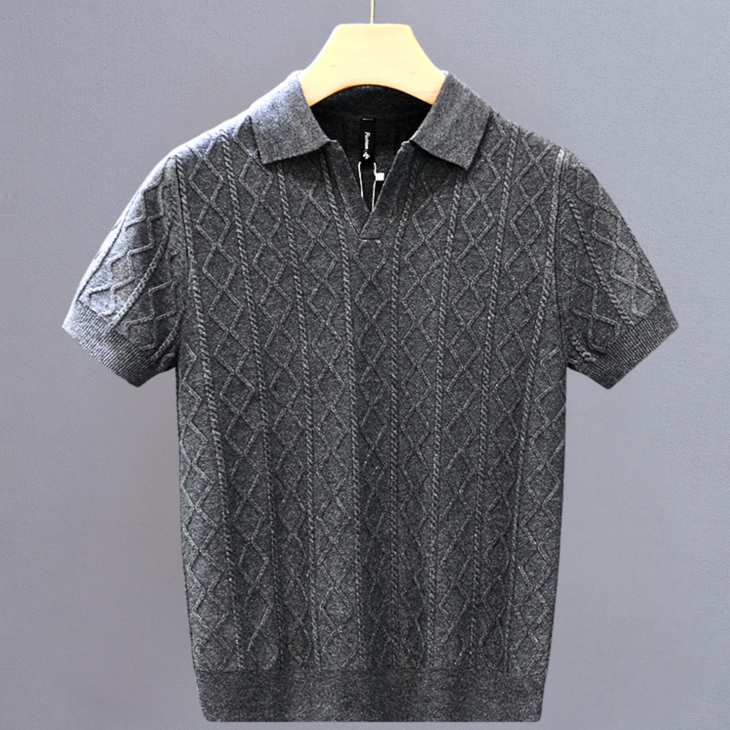 Earl Men’s Short Sleeve Knitted Shirt – Lightweight Diamond Pattern