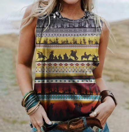 3D Geometric Tank Top in Western Ethnic Design