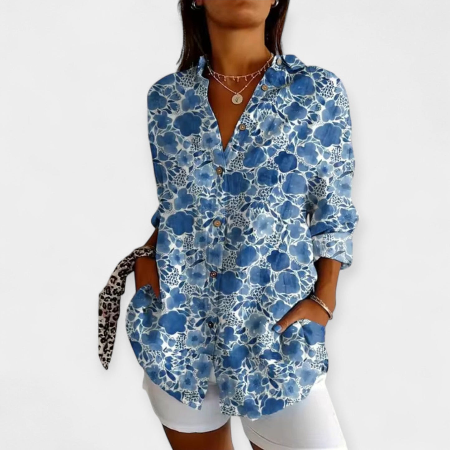 Rhian Women’s Button-Up Blouse – Lightweight Floral Design for Spring