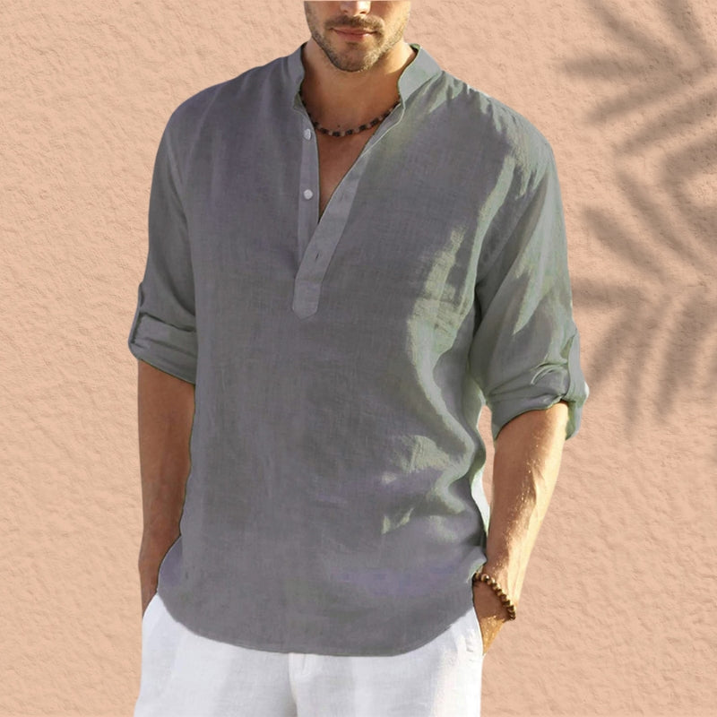 Bensar Relaxed Men's Linen Shirt – Lightweight Breathable Long Sleeve Top