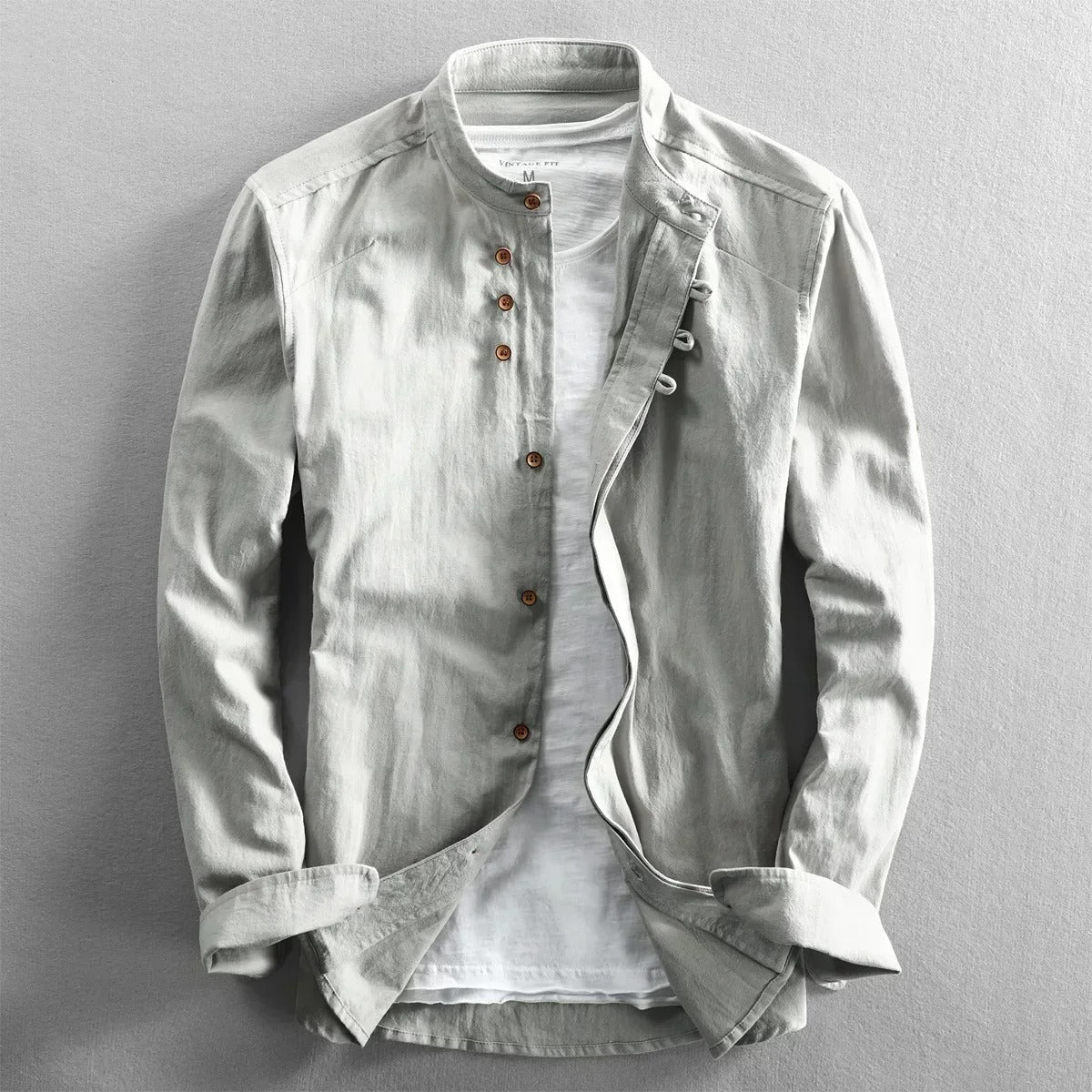 Ravi Men’s Linen Shirt – Long Sleeve Mandarin Collar Casual Wear
