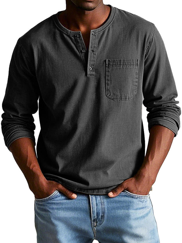 Harry Men’s Long Sleeve Shirt – Soft Breathable Polyester Henley