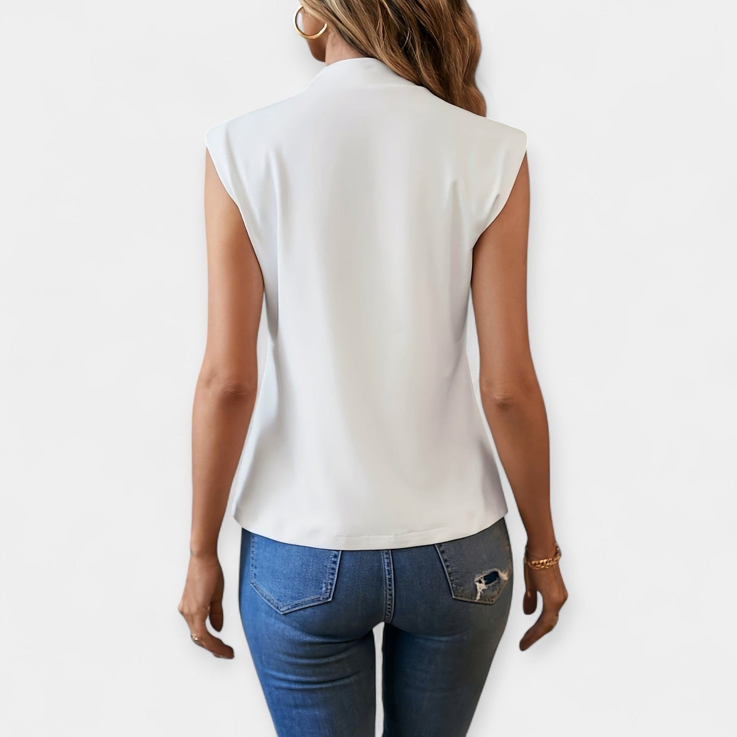 Moira Women’s Sleeveless Blouse – Silky Stand-Up Collar Top