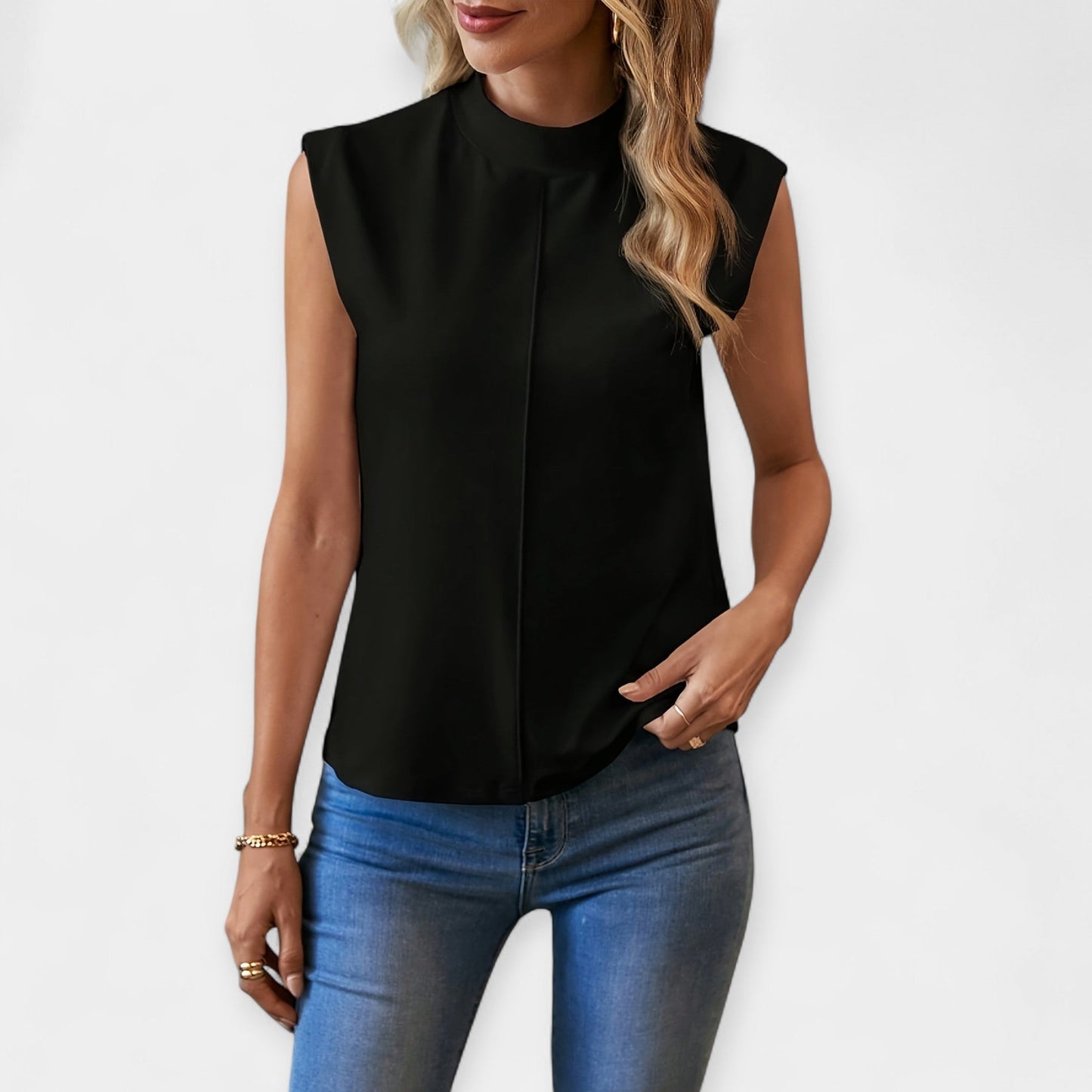 Moira Women’s Sleeveless Blouse – Silky Stand-Up Collar Top