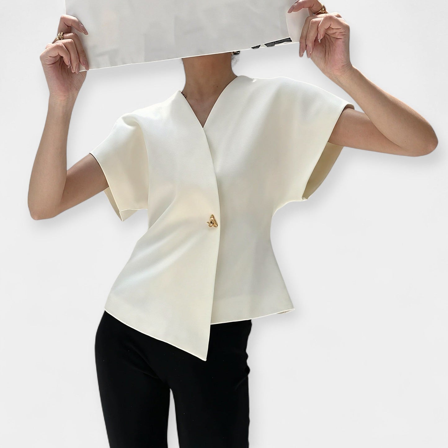 Felicity Structured Wrap Blouse – Textured Women’s Top with Gold Detail