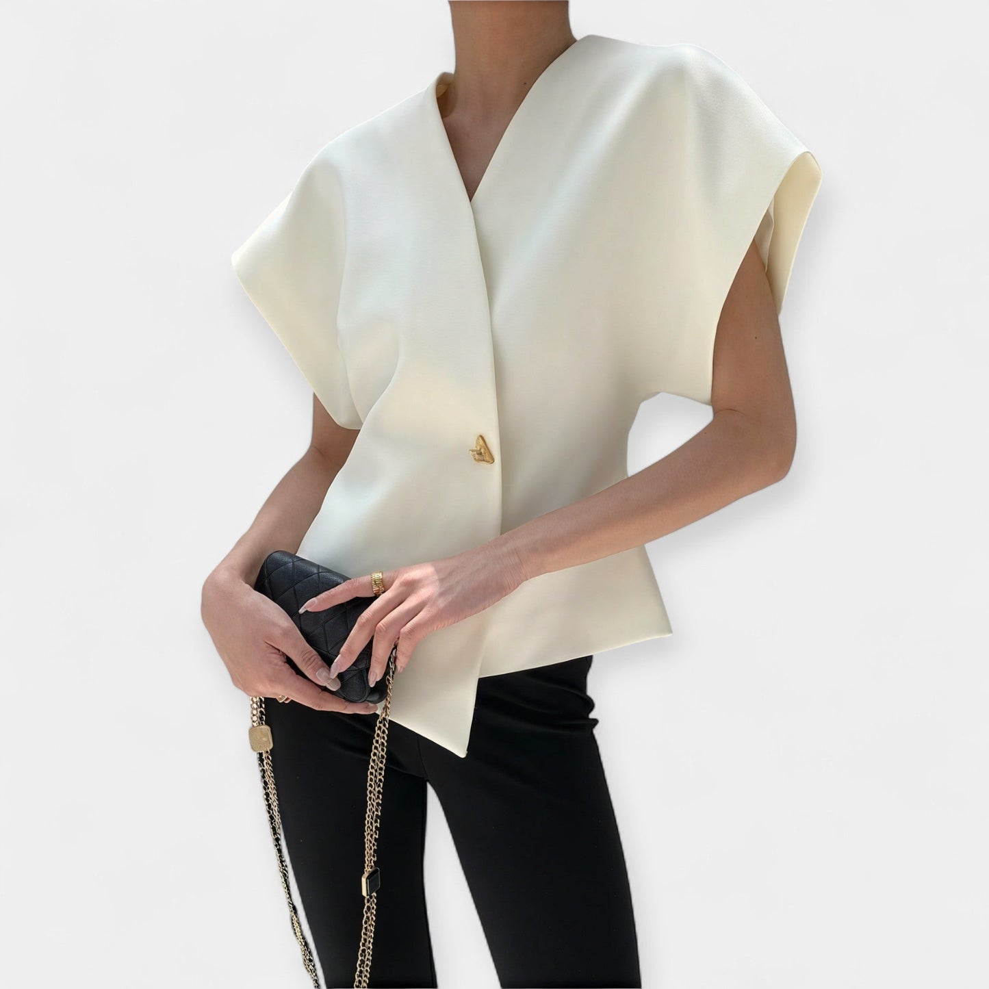 Felicity Structured Wrap Blouse – Textured Women’s Top with Gold Detail