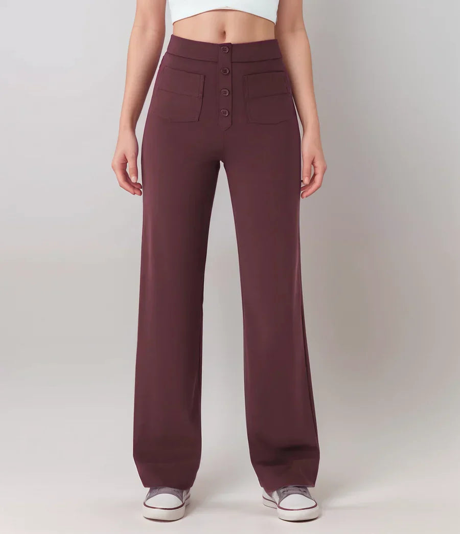 Maris Women’s High Waist Trousers – Breathable Fabric with Elastic Waistband