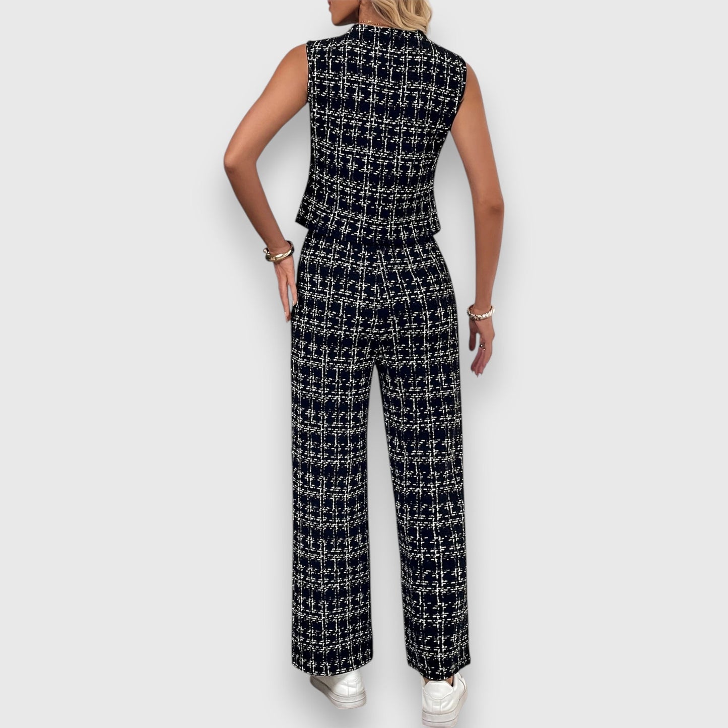 Priah Women’s Lounge Set – Checked Two-Piece with V-Neck Top & Pants