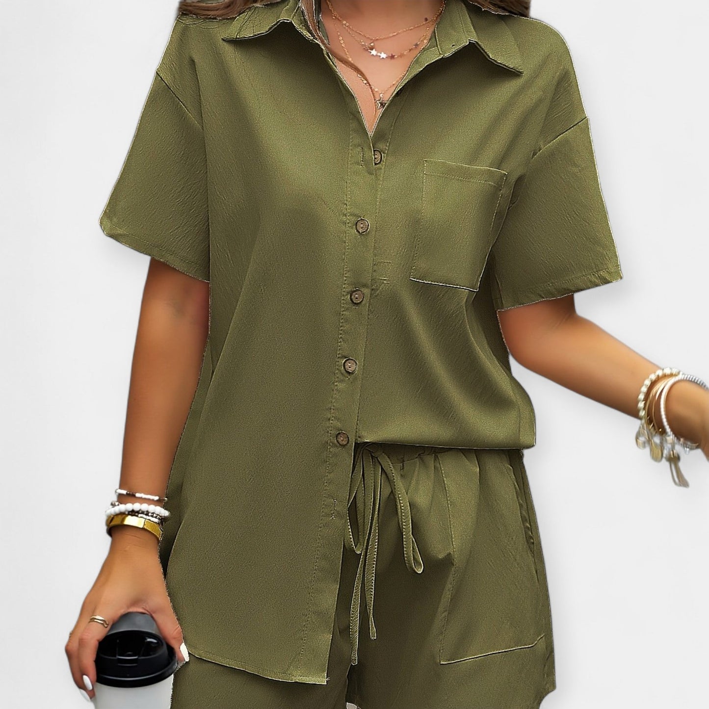 Aurelia Women’s Shirt & Shorts Set – Soft Cotton with Relaxed Fit