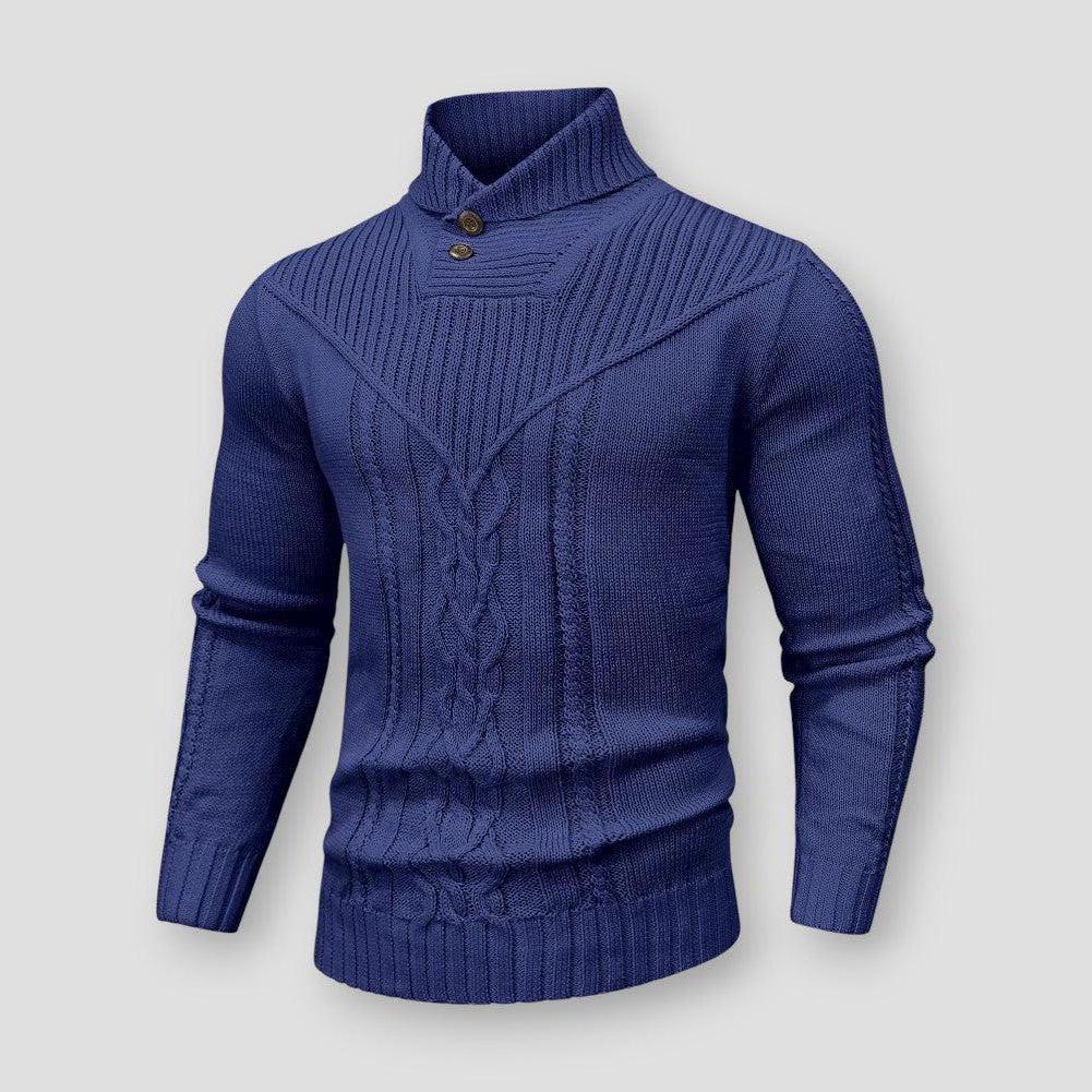 Rafael Cable Knit Sweater – Button Neck Pullover with Structured Ribbed Detail