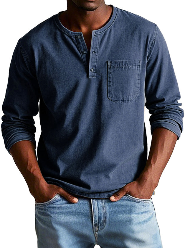 Harry Men’s Long Sleeve Shirt – Soft Breathable Polyester Henley