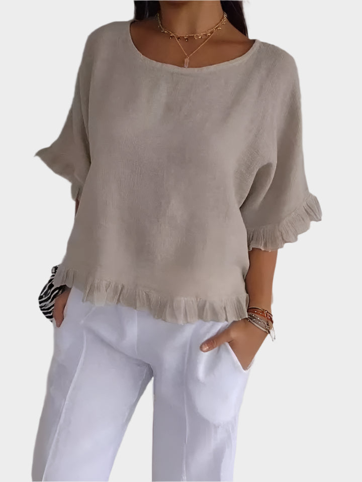 Clara Women’s Linen Blouse – Lightweight Relaxed Fit with Ruffle Detail