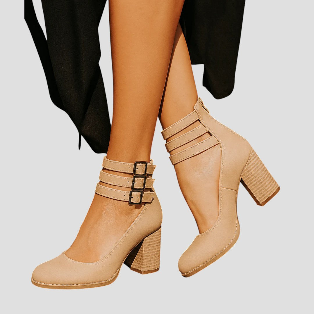 Emely Women’s Leather Sandals – Full-Grain Block Heel with Ankle Straps