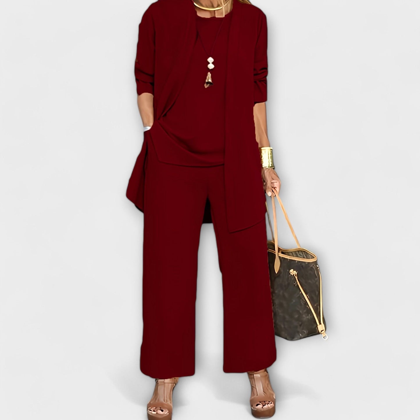 Zinnia Women’s Lounge Set – Soft Knit Cardigan, Top and Trousers