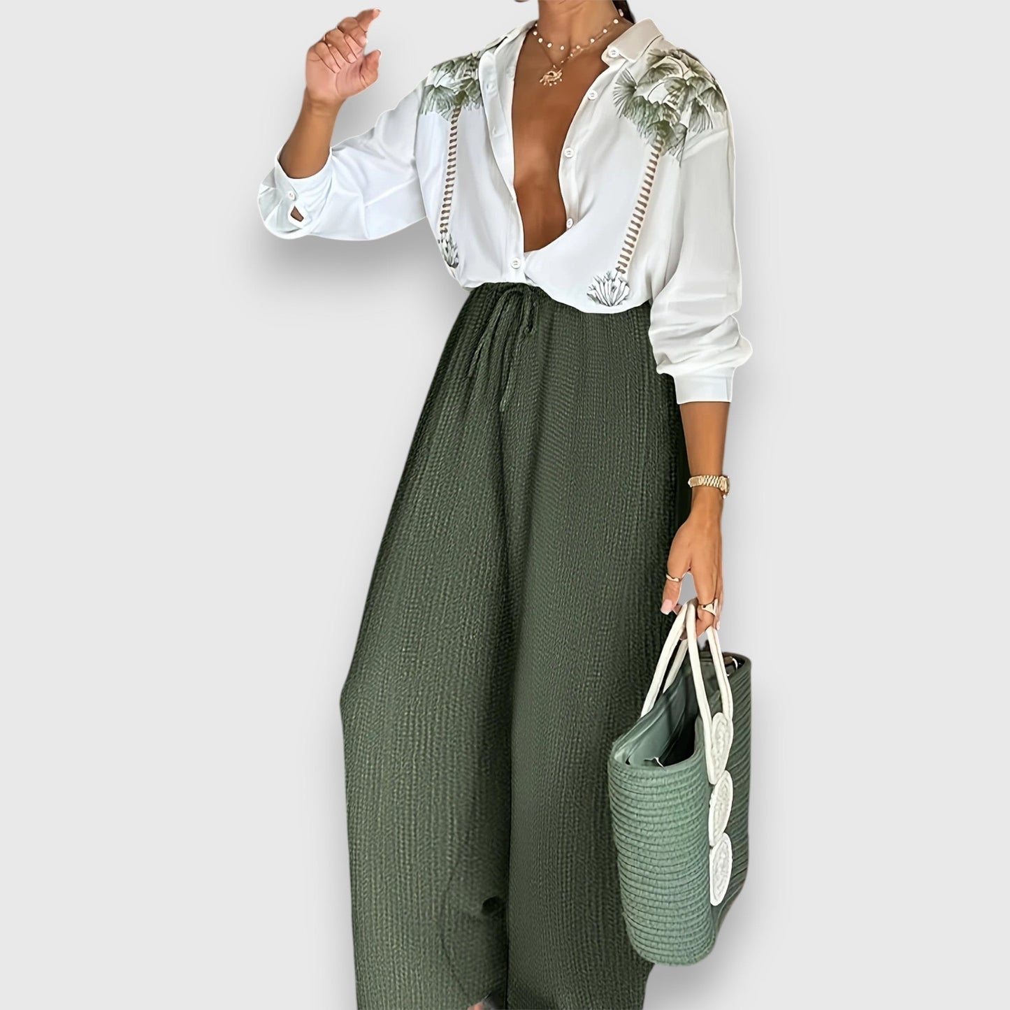 Claudia Women’s Lounge Set – Floral Two-Piece with Relaxed Wide-Leg Pants