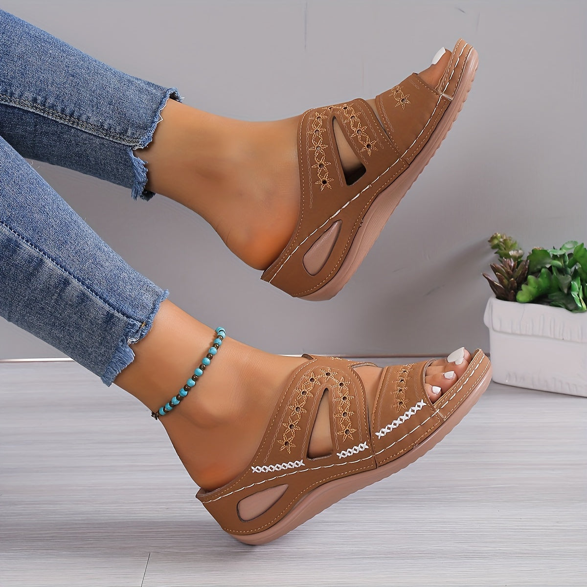 Marina Women’s Supportive Sandals – Leather Slip-On with Cushioned Arch Design