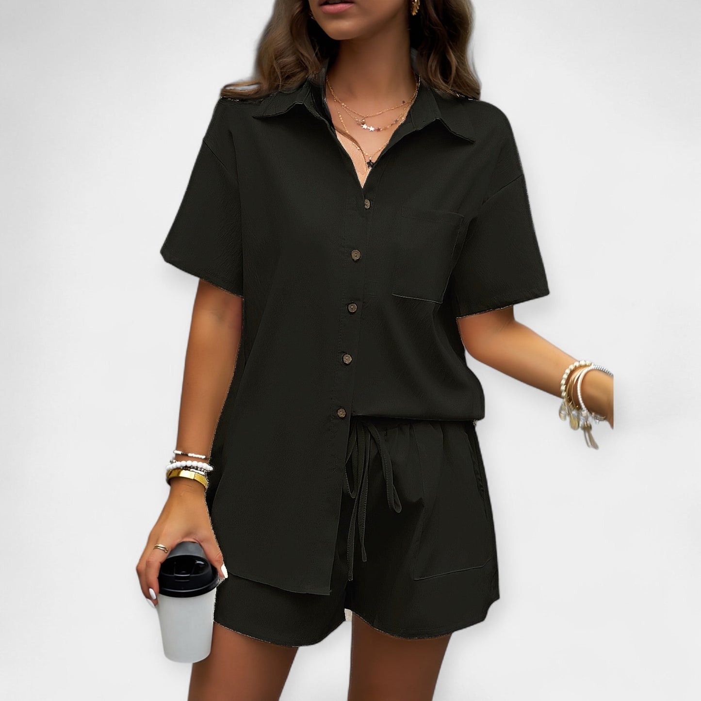 Aurelia Women’s Shirt & Shorts Set – Soft Cotton with Relaxed Fit