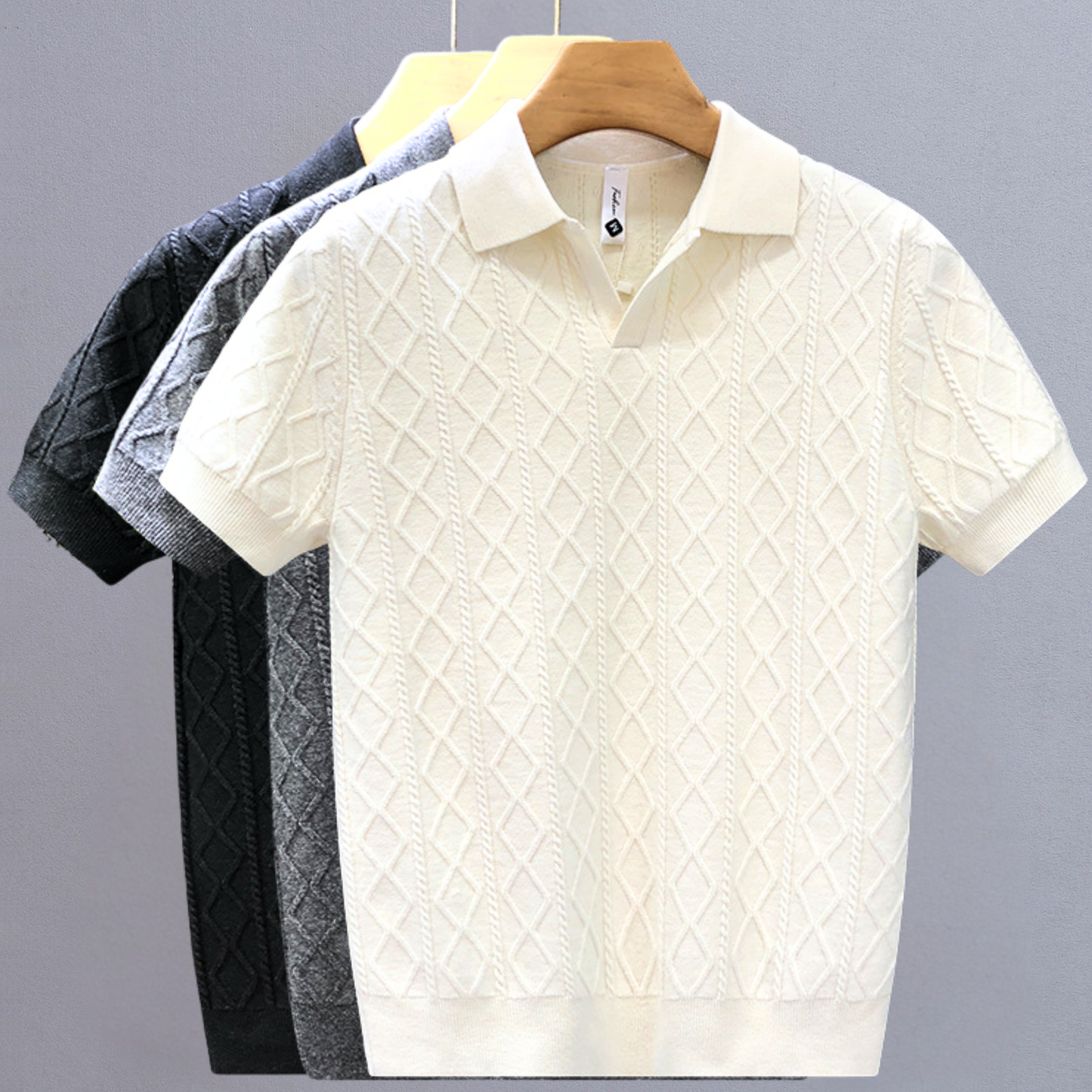 Earl Men’s Short Sleeve Knitted Shirt – Lightweight Diamond Pattern