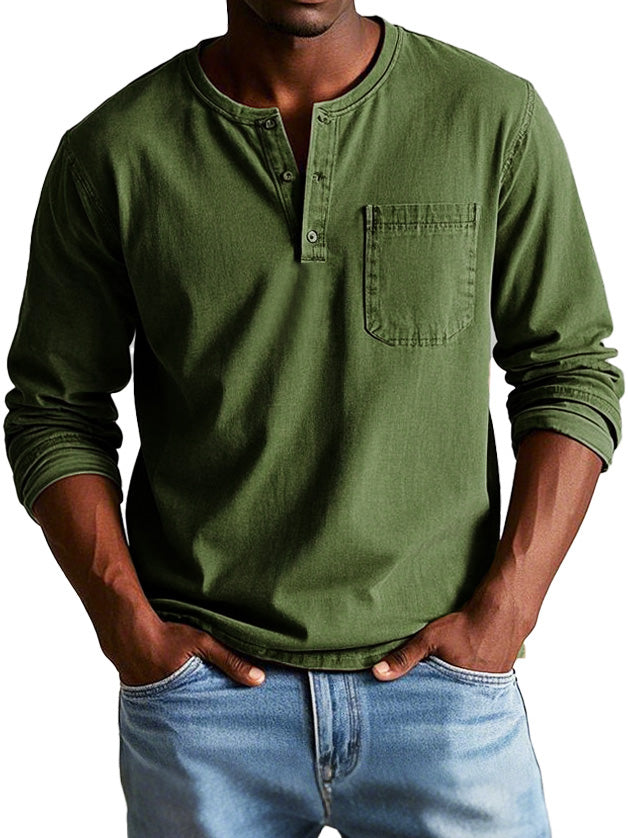 Harry Men’s Long Sleeve Shirt – Soft Breathable Polyester Henley