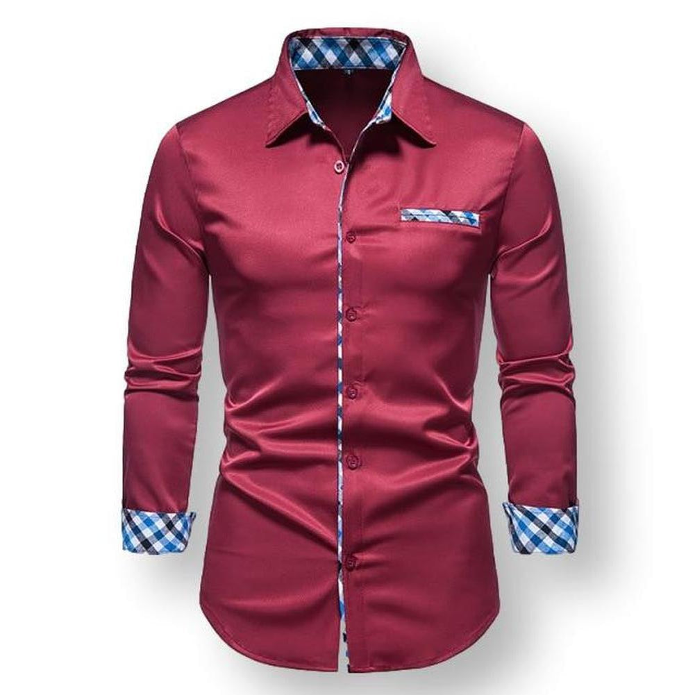 Tobias Men’s Long Sleeve Shirt – Slim Fit with Contrasting Plaid Accents