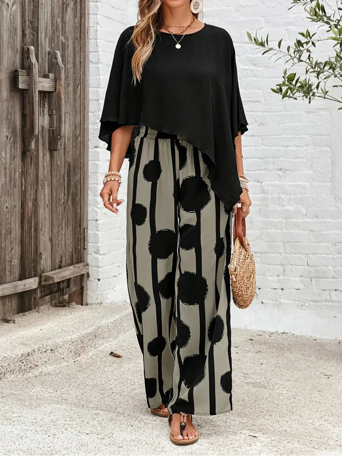 Anna Women’s Two-Piece Set – Wide-Leg Pants with Elastic Waist & Relaxed Top