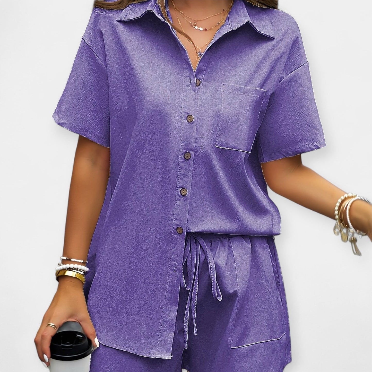 Aurelia Women’s Shirt & Shorts Set – Soft Cotton with Relaxed Fit