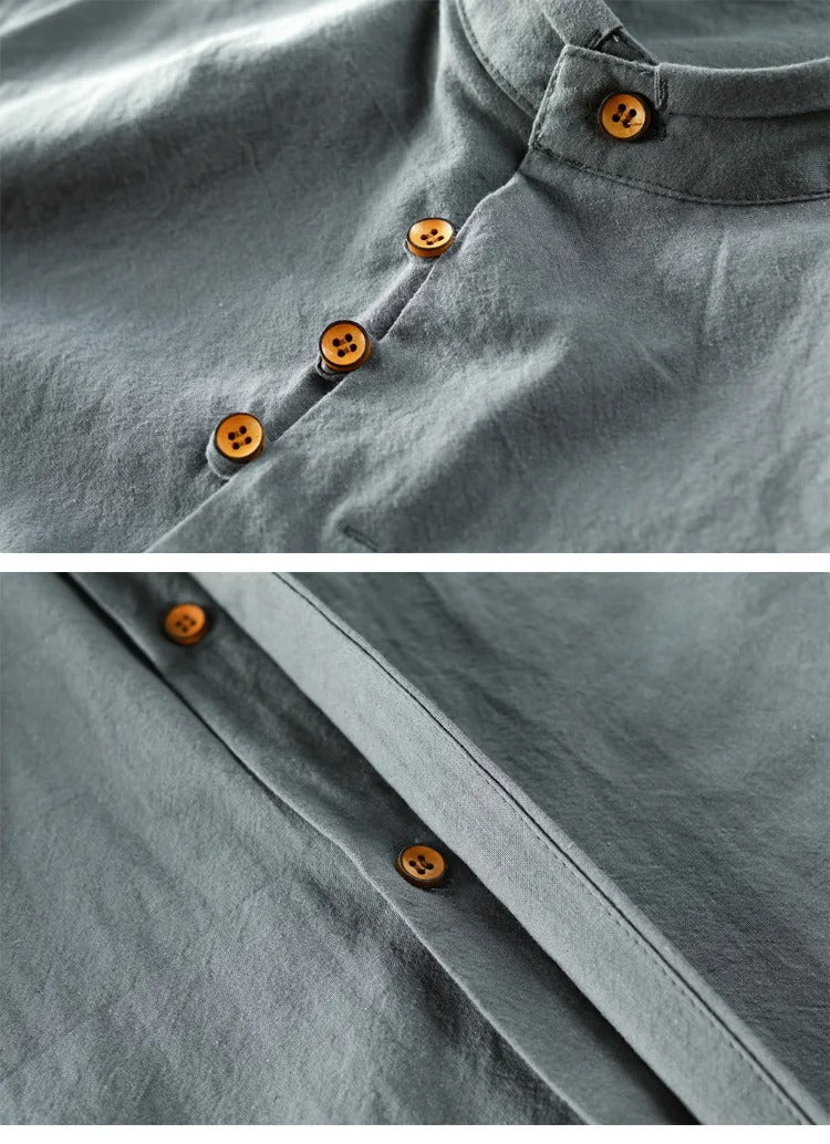 Ravi Men’s Linen Shirt – Long Sleeve Mandarin Collar Casual Wear