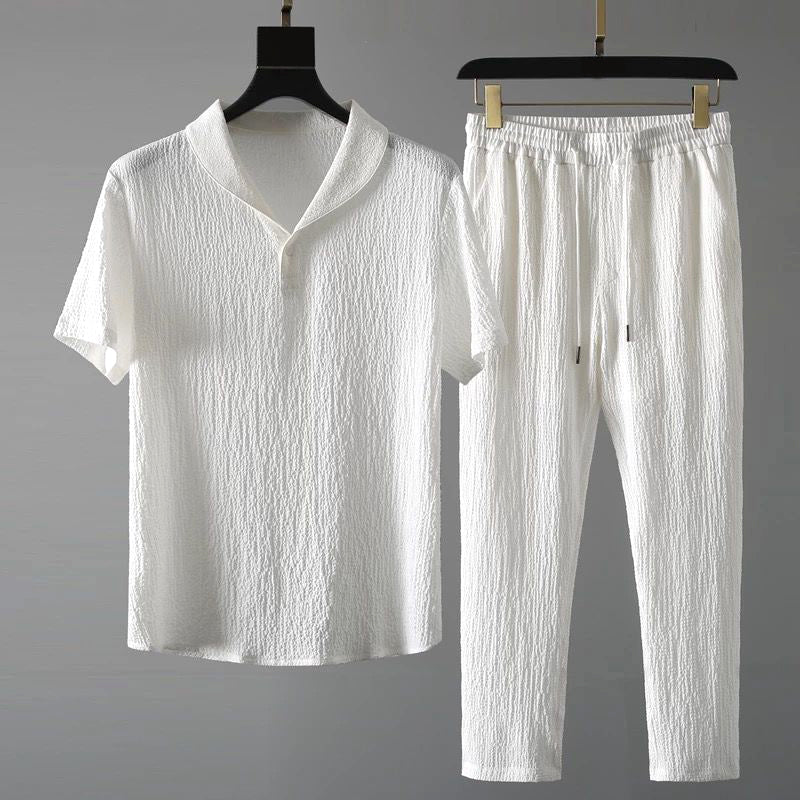 Alex Men’s Summer Lounge Set – Lightweight Cotton Shirt & Drawstring Pants