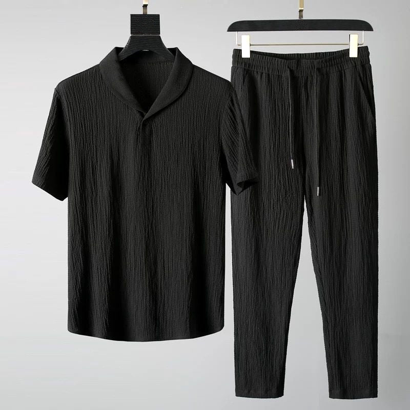 Alex Men’s Summer Lounge Set – Lightweight Cotton Shirt & Drawstring Pants