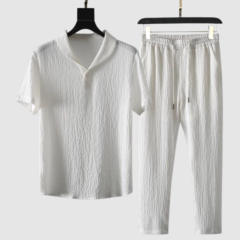 Alex Men’s Summer Lounge Set – Lightweight Cotton Shirt & Drawstring Pants