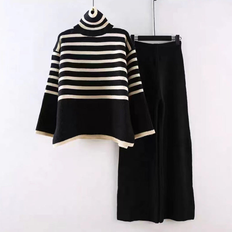 Sophia Women’s Lounge Set – Soft Polyester Blend with Oversized Turtleneck & Wide-Leg Pants