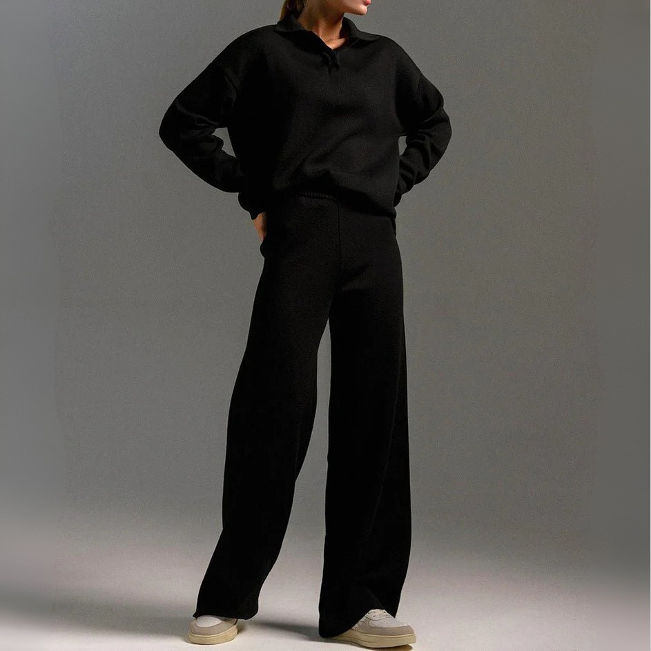 Aurelia Soft Knit Lounge Set – Relaxed Fit with Flowing Wide-Leg Pants