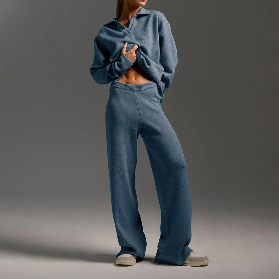 Aurelia Soft Knit Lounge Set – Relaxed Fit with Flowing Wide-Leg Pants