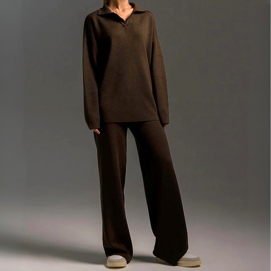 Aurelia Soft Knit Lounge Set – Relaxed Fit with Flowing Wide-Leg Pants