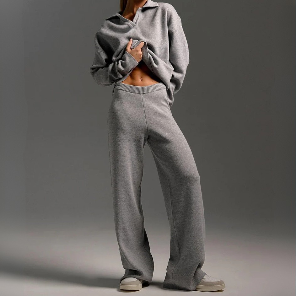 Aurelia Soft Knit Lounge Set – Relaxed Fit with Flowing Wide-Leg Pants