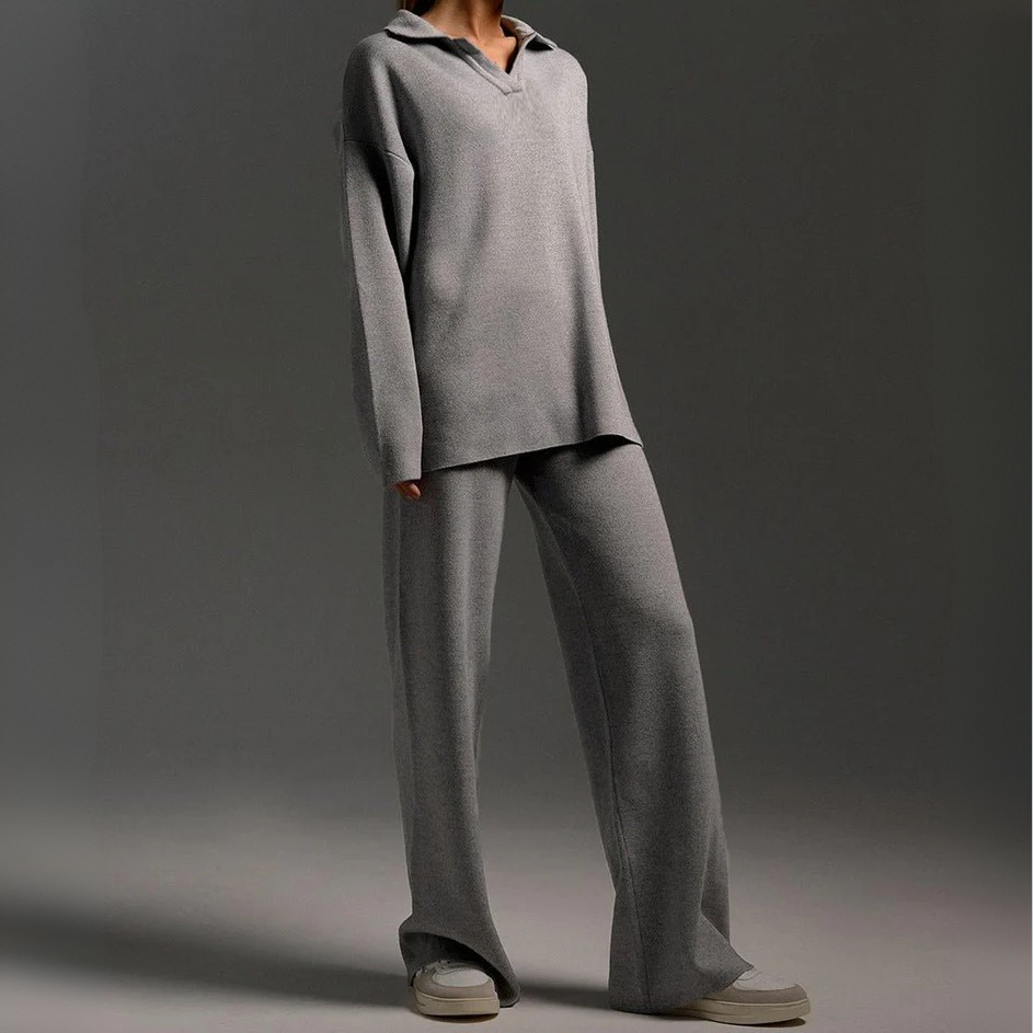 Aurelia Soft Knit Lounge Set – Relaxed Fit with Flowing Wide-Leg Pants