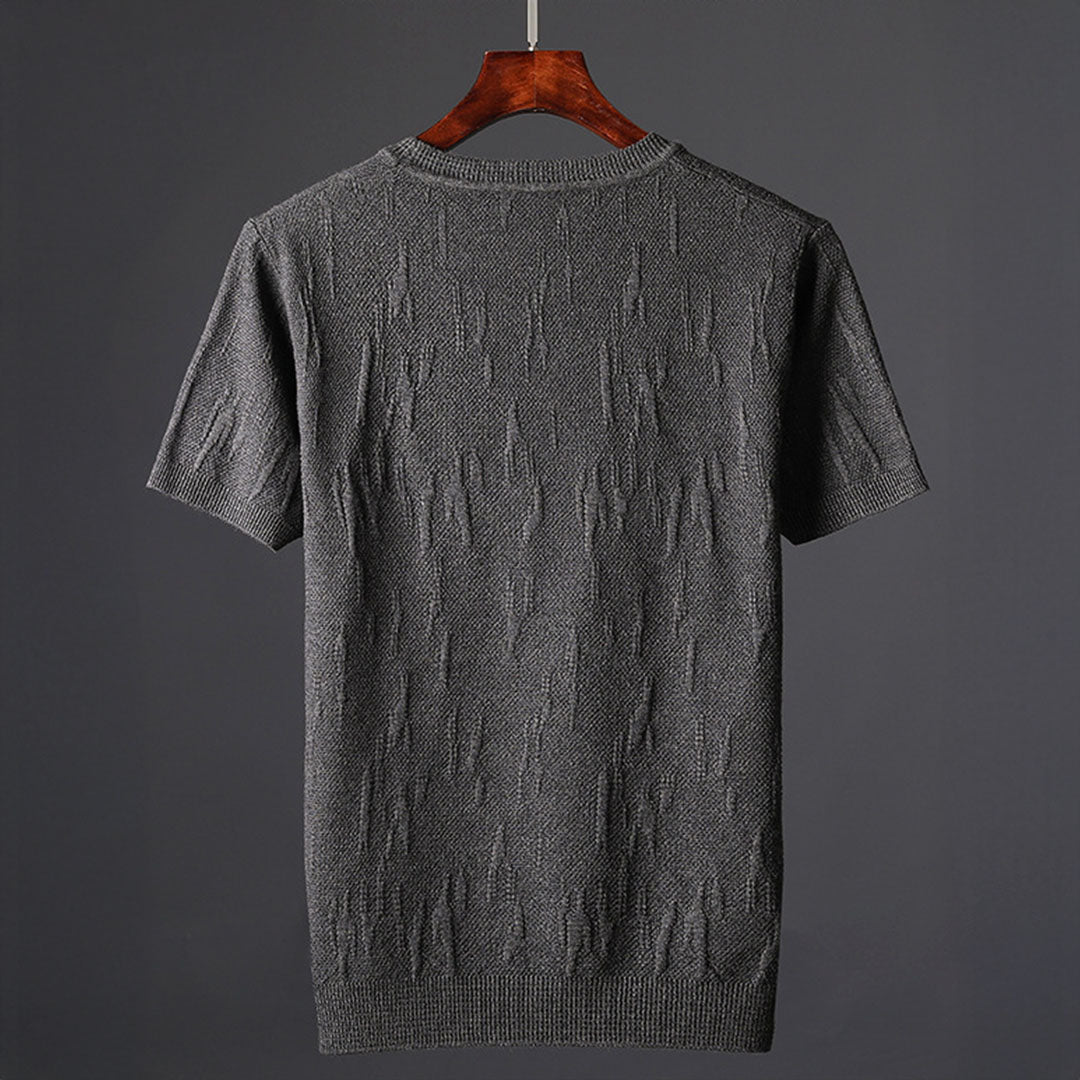 Nathaniel Men’s Textured Knit T-Shirt – Mercerised Cotton with Ribbed Crewneck