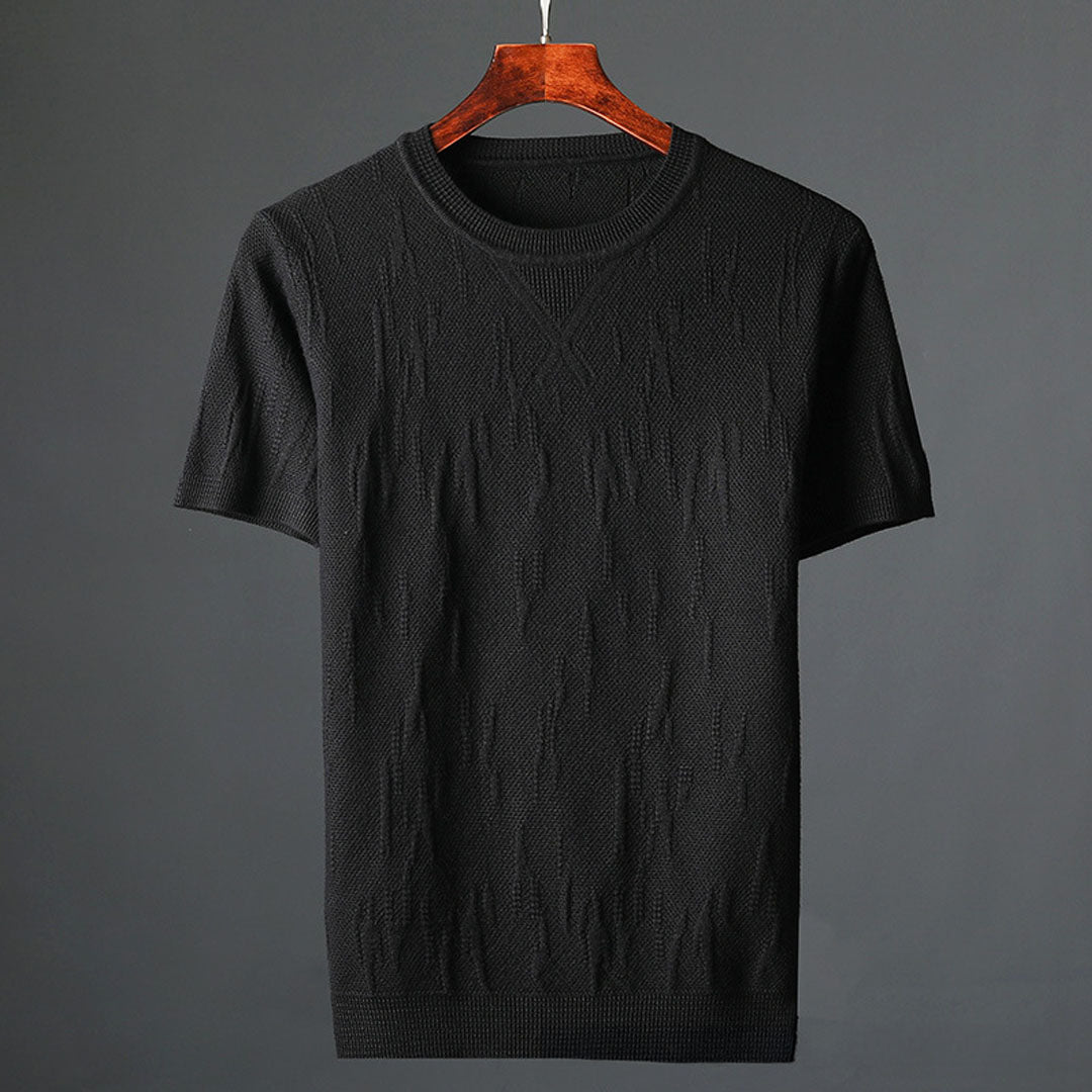 Nathaniel Men’s Textured Knit T-Shirt – Mercerised Cotton with Ribbed Crewneck