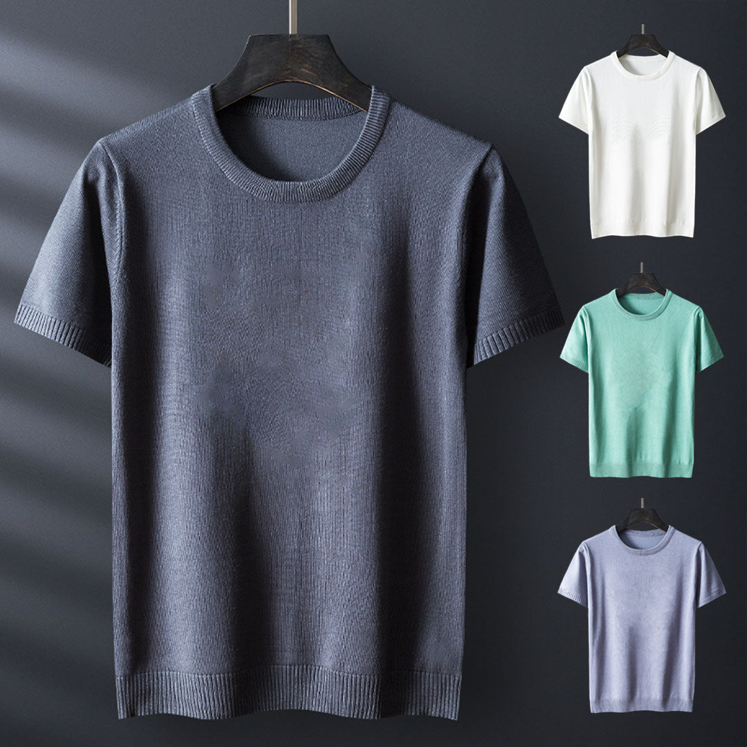 Gabriel Men’s Knit T-Shirt – Mercerised Cotton Blend with Ribbed Crewneck