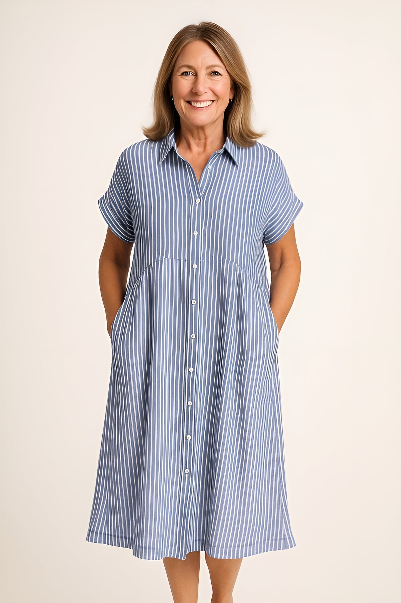 Florian Women’s Midi Dress – Vertical Stripe Design with Flattering Relaxed Fit