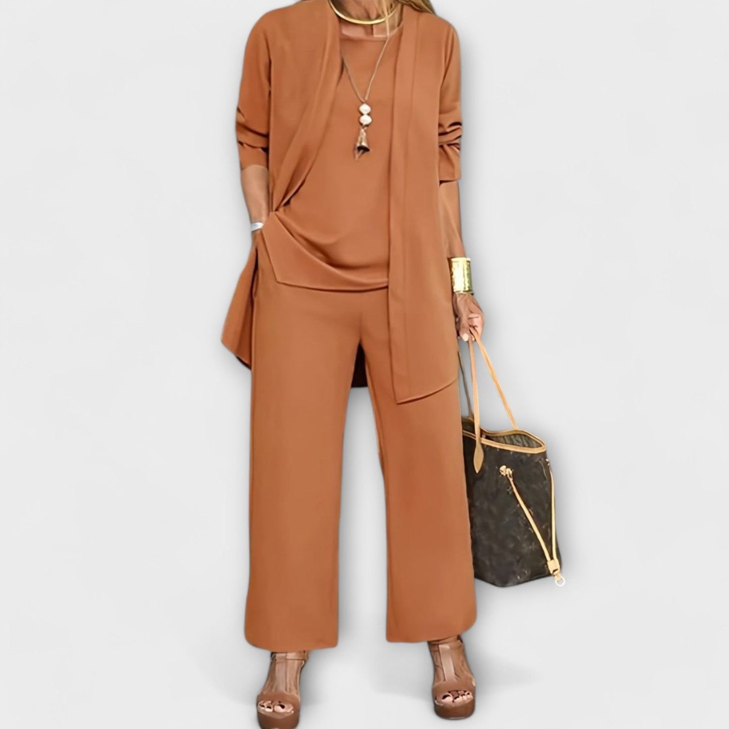 Zinnia Women’s Lounge Set – Soft Knit Cardigan, Top and Trousers