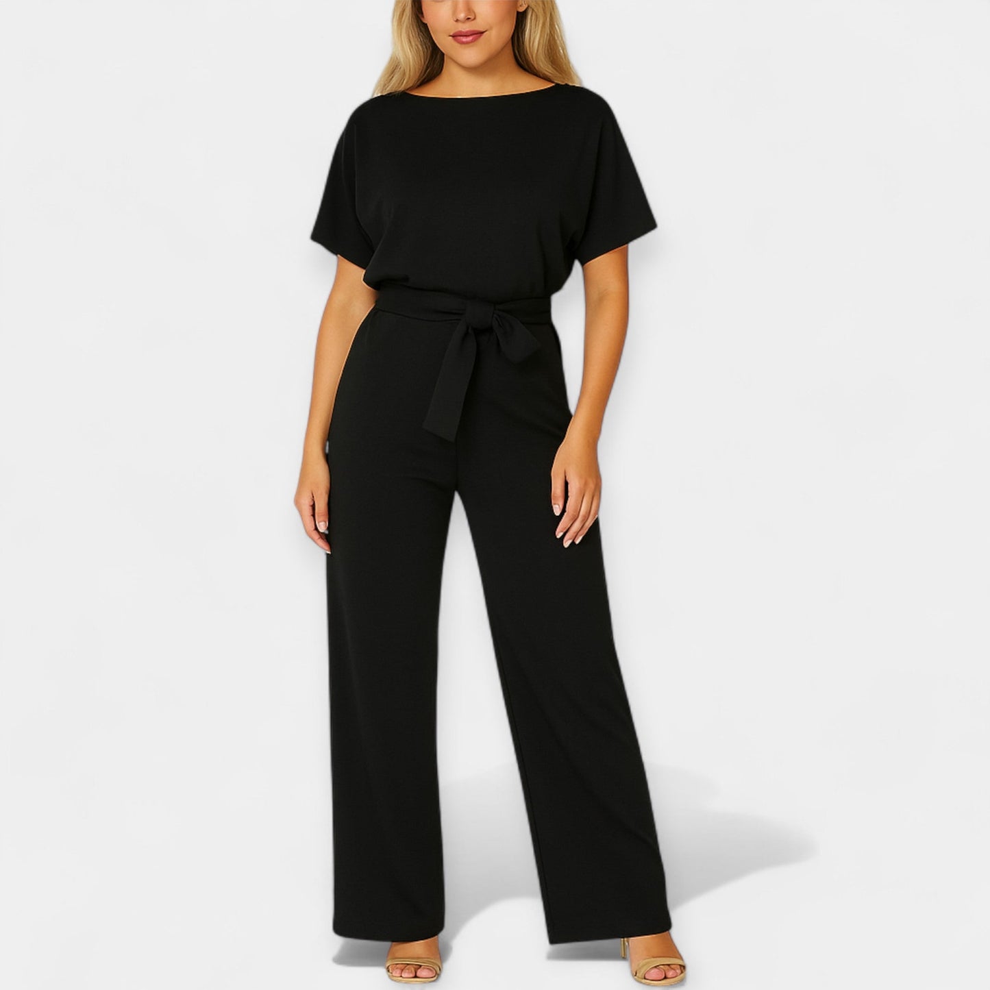 Michelle Women’s Jumpsuit – Lightweight Fabric with Adjustable Tie Belt