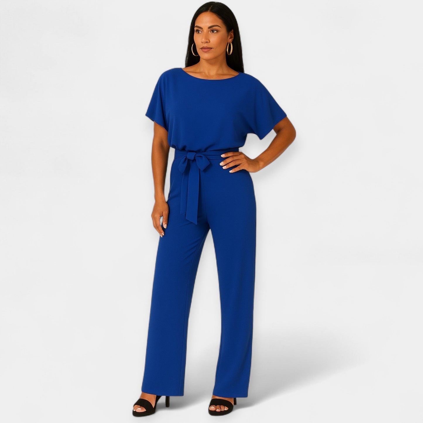 Michelle Women’s Jumpsuit – Lightweight Fabric with Adjustable Tie Belt