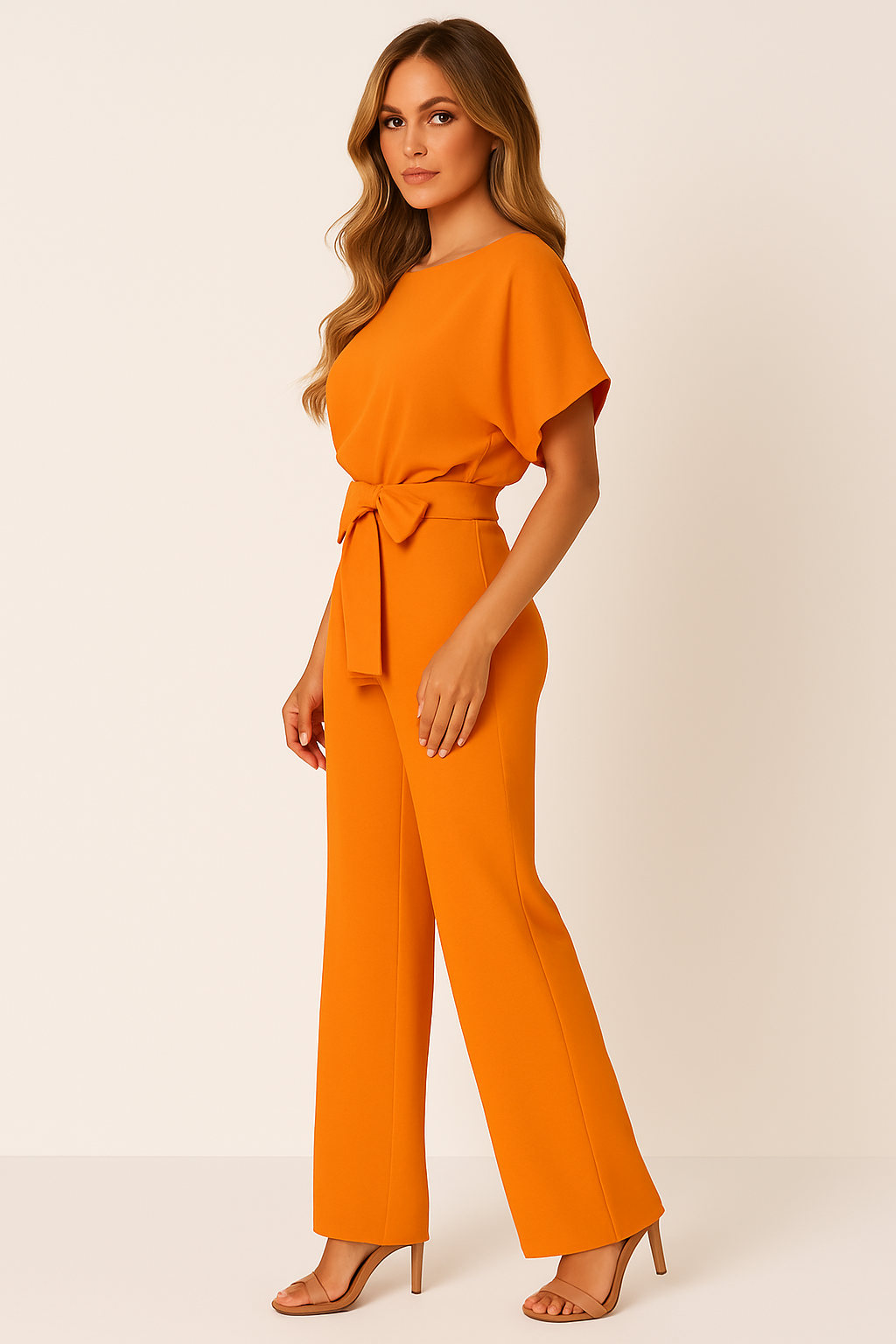 Michelle Women’s Jumpsuit – Lightweight Fabric with Adjustable Tie Belt