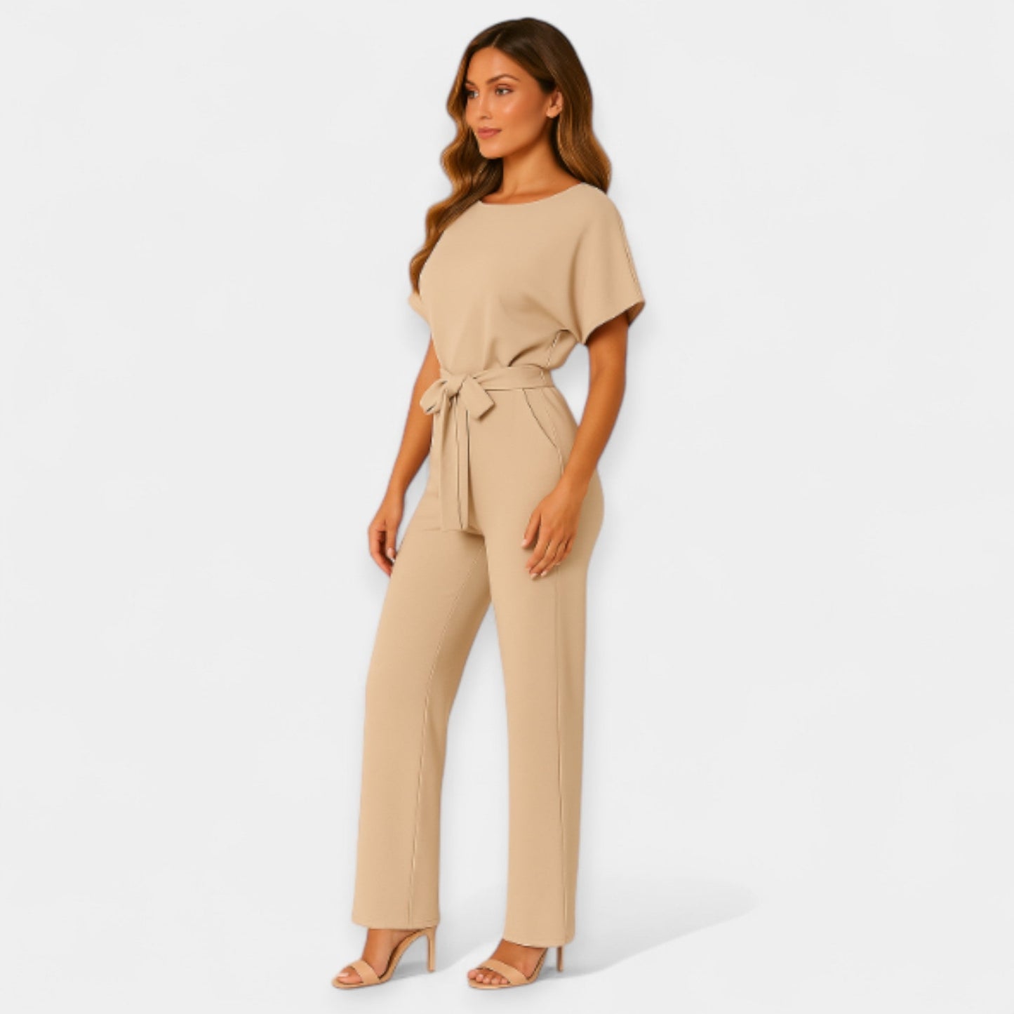 Michelle Women’s Jumpsuit – Lightweight Fabric with Adjustable Tie Belt